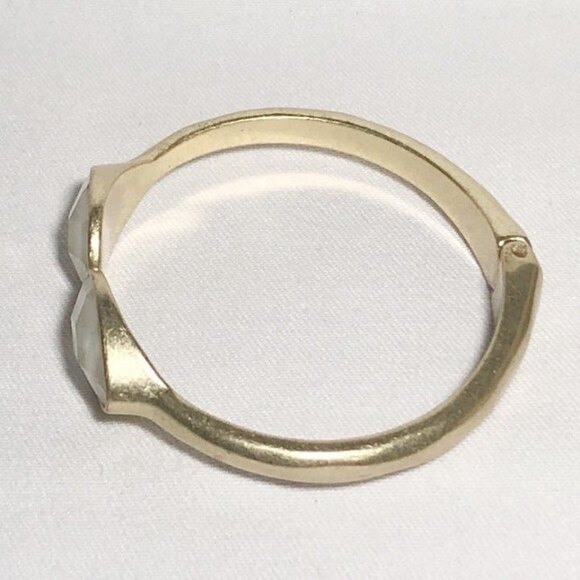 Lucky Brand Semi Precious Gemstone Hinged Bangle Gold Tone - Picture 7 of 9